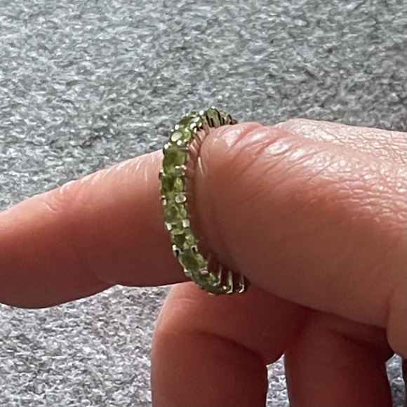 925 Sterling silver eternity ring band, possibly peridot.